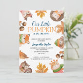 Pumpkin Baby shower Invitation, Herfst Woodland Kaart (Staand voorkant)