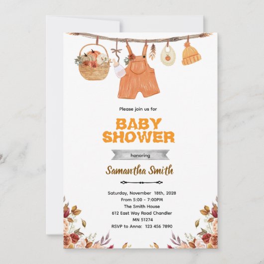 Pumpkin baby shower invitation kaart (Voorkant)