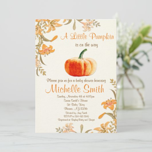 Pumpkin Baby shower Invitation, Little Pumpkin Kaart (Staand voorkant)