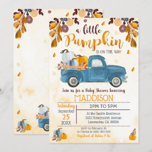 Pumpkin Baby shower Invitation Truck Pumpkins Boy Kaart