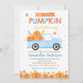 Pumpkin Baby Shower Invitations Blue Truck Boy Kaart (Voorkant)