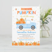 Pumpkin Baby Shower Invitations Blue Truck Boy Kaart (Staand voorkant)