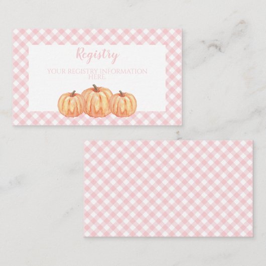 Pumpkin Baby shower Pink Plays Registry Informatiekaartje (Voorkant / Achterkant)