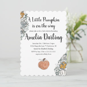Pumpkin Baby shower Scallop Edge Invitation Kaart
