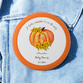 Pumpkin Baby shower Sinaasappel White Floral Ronde Button 5,7 Cm
