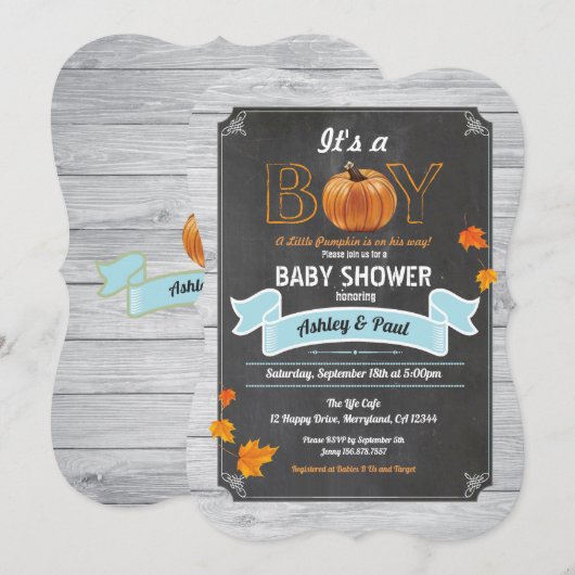 Pumpkin-baby shower-uitnodiging bijtende houtkrijt kaart (Voorkant / Achterkant)