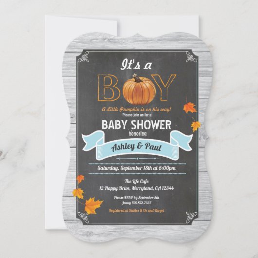Pumpkin-baby shower-uitnodiging bijtende houtkrijt kaart (Voorkant)