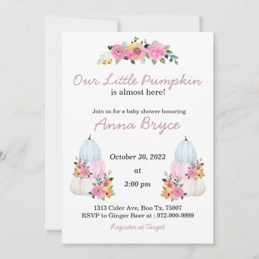Pumpkin-Baby shower-uitnodiging Kaart (Voorkant)