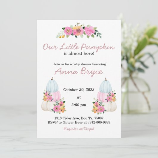 Pumpkin-Baby shower-uitnodiging Kaart (Staand voorkant)