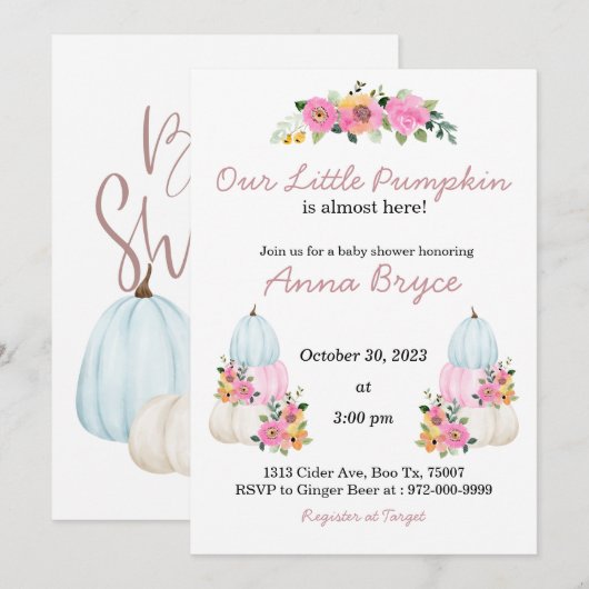 Pumpkin-Baby shower-uitnodiging Kaart (Voorkant / Achterkant)