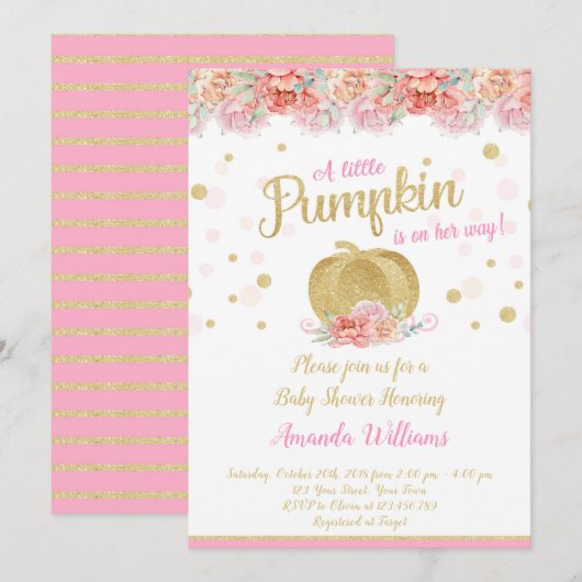 Pumpkin-Baby shower-uitnodiging Kaart (Voorkant / Achterkant)