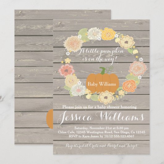 Pumpkin-Baby shower-uitnodiging Kaart (Voorkant / Achterkant)