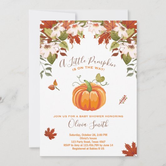 Pumpkin-Baby shower-uitnodiging najaar Herfst neut Kaart (Voorkant)