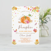 Pumpkin-Baby shower-uitnodiging najaar Herfst roze Kaart (Staand voorkant)