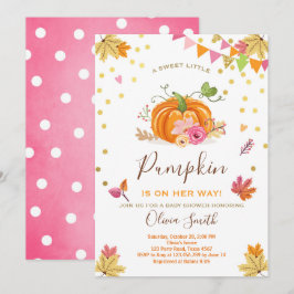 Pumpkin-Baby shower-uitnodiging najaar Herfst roze Kaart