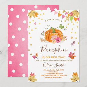Pumpkin-Baby shower-uitnodiging najaar Herfst roze Kaart