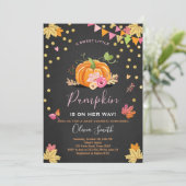 Pumpkin-Baby shower-uitnodiging najaar Herfst roze Kaart (Staand voorkant)
