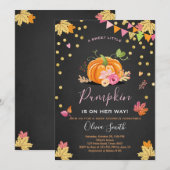 Pumpkin-Baby shower-uitnodiging najaar Herfst roze Kaart (Voorkant / Achterkant)