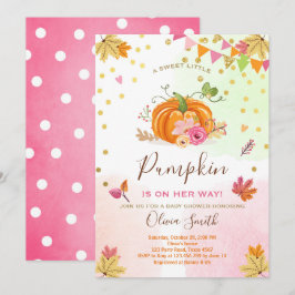 Pumpkin-Baby shower-uitnodiging najaar Herfst roze Kaart