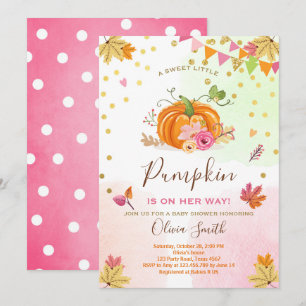 Pumpkin-Baby shower-uitnodiging najaar Herfst roze Kaart