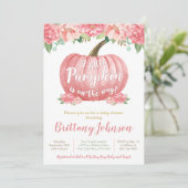 Pumpkin-Baby shower-uitnodiging | Roze Kaart (Staand voorkant)
