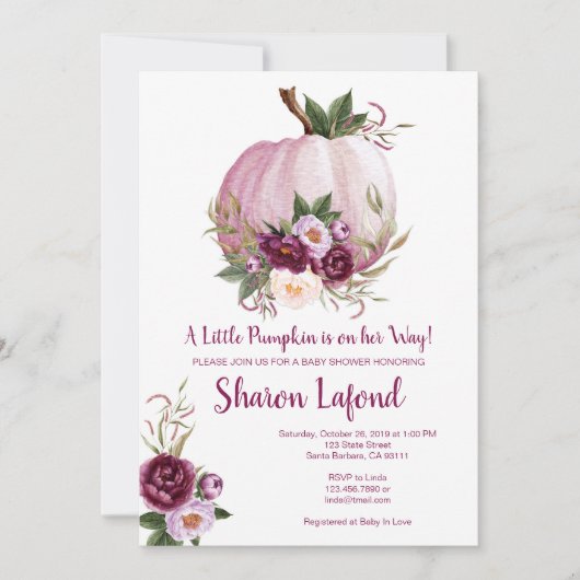 Pumpkin Baby shower Uitnodiging voor een meisje (Voorkant)
