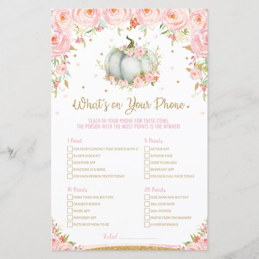 Pumpkin-Baby shower Wat is er op je telefoonspel? (Voorkant)