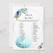 Pumpkin-Baby shower Wat zit er in je tas? | Blauw Kaart (Voorkant)