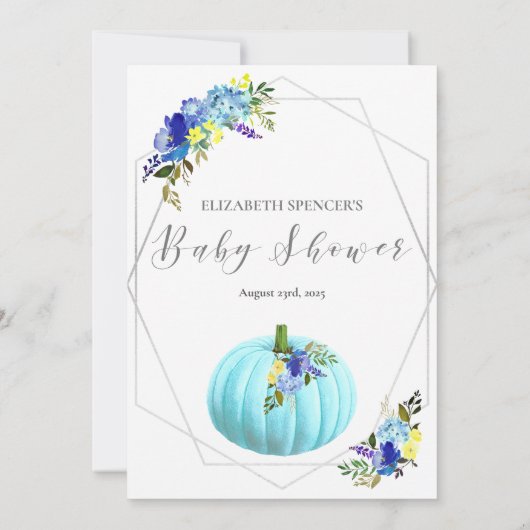 Pumpkin-Baby shower Wat zit er in je tas? | Blauw Kaart (Achterkant)
