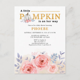 Pumpkin Baby shower Waterverf Lila Roze rozen Uitnodiging Briefkaart