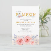 Pumpkin Baby shower Waterverf Roze rozen Kaart (Staand voorkant)