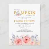 Pumpkin Baby shower Waterverf Roze rozen Uitnodiging Briefkaart (Voorkant)
