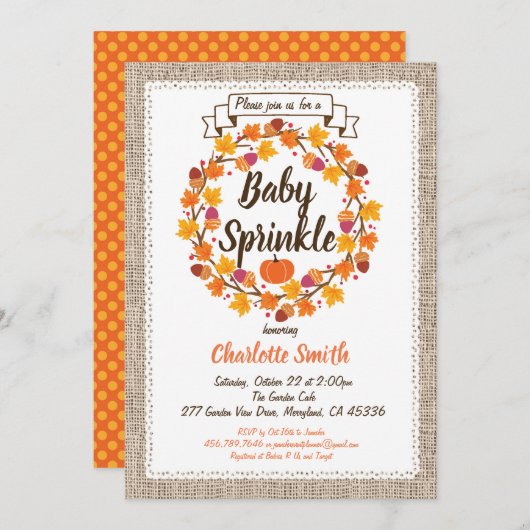 Pumpkin baby sprinkle-buidelhaar kaart (Voorkant / Achterkant)