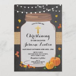 Pumpkin Baptism Cross Herfst Christening Wood Jar Kaart