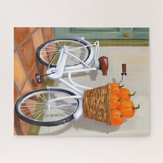 Pumpkin Basket Bicycle Fall Watercolor Legpuzzel (Horizontaal)