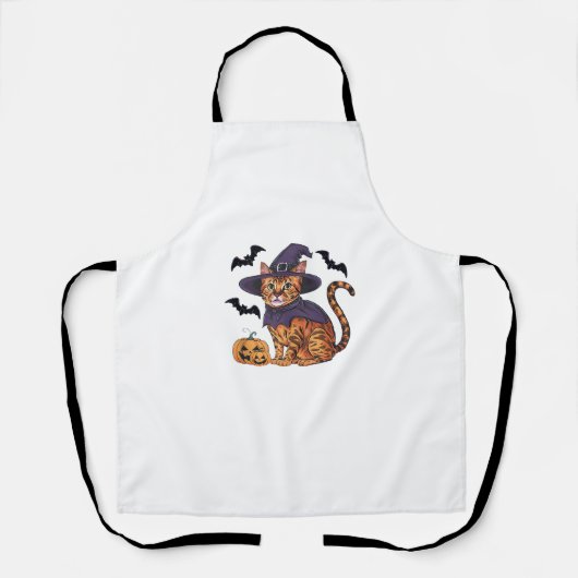 Pumpkin Bat Witch Kostuum Bengaalse kat Halloween Schort (Voorkant)