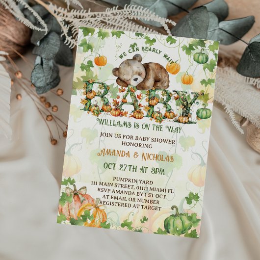 Pumpkin Bearly Wait-Baby shower Kaart