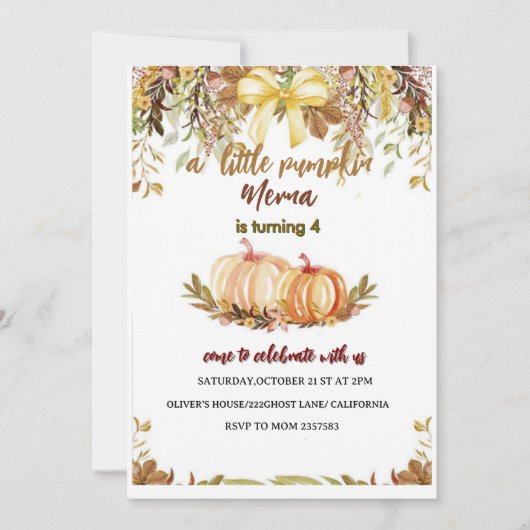 pumpkin  Birthday Invitation Editable Digital Down Kaart (Voorkant)