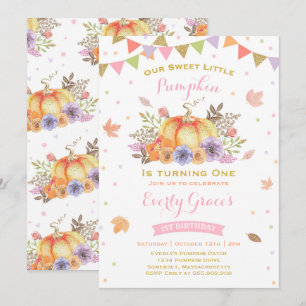 Pumpkin Birthday Invitation Pink & Gold Herfst Par Kaart