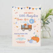 Pumpkin Birthday Noite Herfst Boy Blue Trailer Kaart (Staand voorkant)