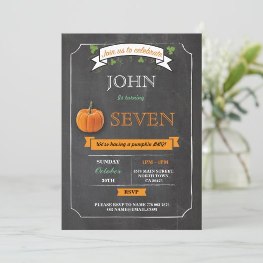 Pumpkin Birthday Party 5e 6e 7e 8e 9e Uitnodiging (Staand voorkant)