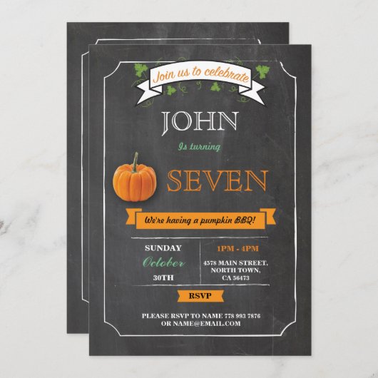 Pumpkin Birthday Party 5e 6e 7e 8e 9e Uitnodiging (Voorkant / Achterkant)