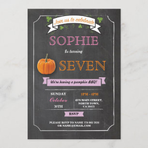 Pumpkin Birthday Party Chalk Pink Any Age Invitae Kaart
