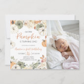 Pumpkin Birthday Photo Invite Kaart (Voorkant)