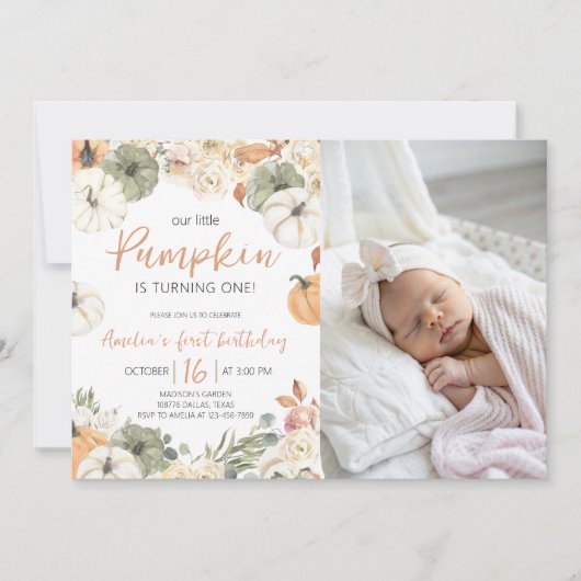 Pumpkin Birthday Photo Invite Kaart (Voorkant)