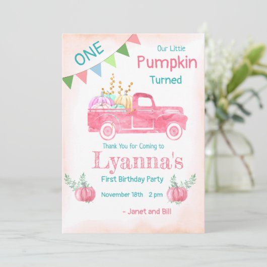 Pumpkin Birthday, Pumpkin Party, First Birthday Bedankkaart (Staand voorkant)