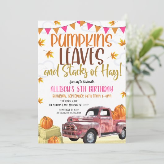 Pumpkin Birthday Uitnodiging (Staand voorkant)