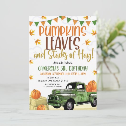 Pumpkin Birthday Uitnodiging (Staand voorkant)