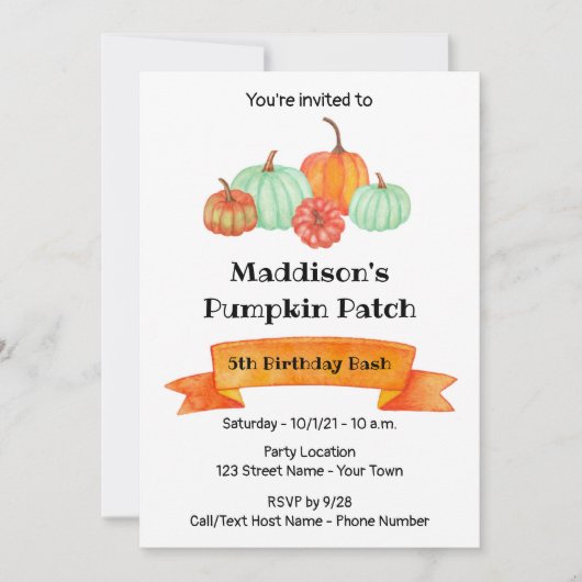 Pumpkin Birthday Uitnodiging (Voorkant)