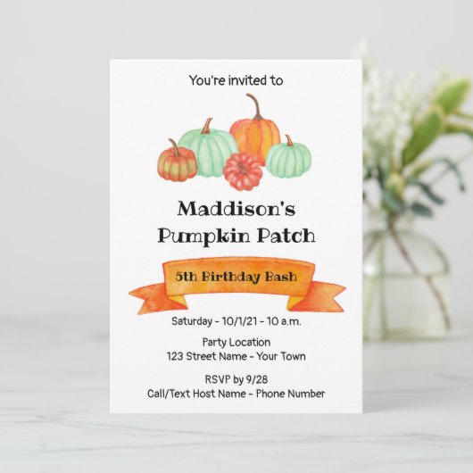 Pumpkin Birthday Uitnodiging (Staand voorkant)